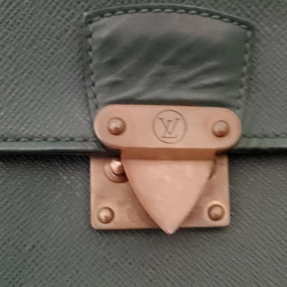 Authentic Louis Vuitton Elegant Green Leather Briefcase